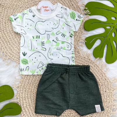 Conj Safari Off White e Verde